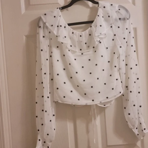 Nwt WAYF Liz Ruched Ruffle Neck Women's Blouse Size S NWT - Picture 7 of 12